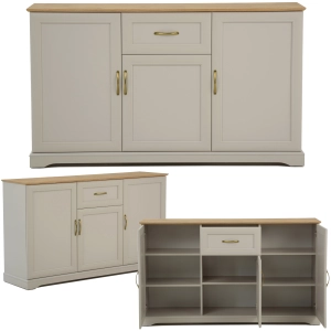 Komoda trzydrzwiowa z szufladą Duża szafka Rama Dąb harbor Kaszmir SORETTO