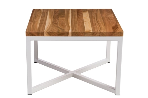 Stolik Taco 100x100 biały profil 30 mm blat lakierowany z czereśni naturalny