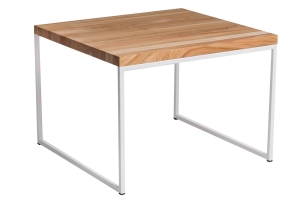 Stolik Graphi 100x100 biały profil 15mm blat lakierowany z czereśni naturalny