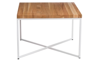 Stolik Taco 100x100 biały profil 15 mm blat lakierowany z czereśni naturalny