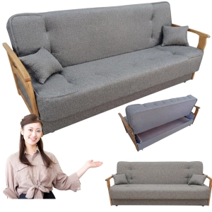 Wersalka rozkładana Funkcja spania Sofa z drewnianymi bokami Kanapa WIKTOR