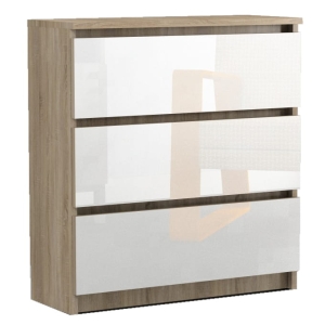 Komoda z szufladami bez uchwytów LIRA 3S dąb sonoma / biała połysk 70 cm