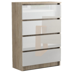 Komoda z szufladami bez uchwytów LIRA 4S dąb sonoma / biała połysk 80 cm