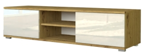 Szafka pod telewizor, komoda RTV dąb artisan / biała połysk AKRYL 120 cm