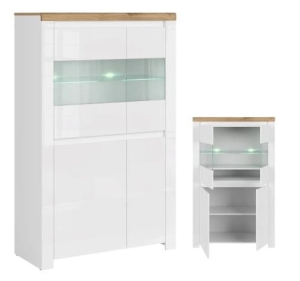 Witryna niska 2d2w, biały połysk/dąb wotan, kolekcja Vigo