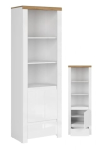 Regał otwarty 1d1s, biały połysk/dąb wotan, kolekcja Vigo 
