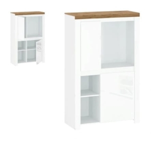 Regał niski 2d, biały połysk/dąb wotan, kolekcja Vigo