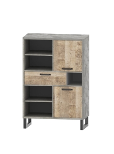 Regał 2d1s, szary/dąb piaskowy, kolekcja Bari