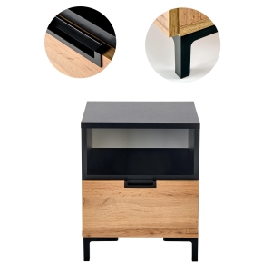 Szafka nocna z szufladą Silvia dąb wotan czarna