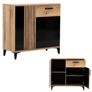 Komoda mała z szufladą dąb czarna połysk ARIS AS2