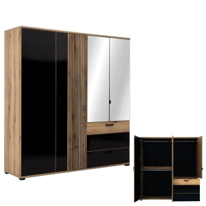 Szafa z lustrem duża dąb czarna połysk ARIS AS11