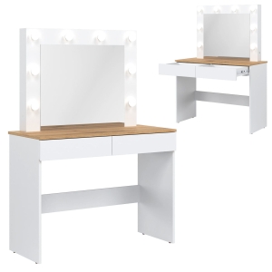 Toaletka z lustrem LED Biurko dąb Biała REMI RM16