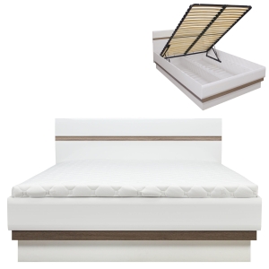 Łóżko z pojemnikiem 140x200 białe dąb LIONEL LI12