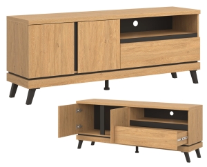 Szafka RTV Komoda Stolik pod telewizor 160 cm dąb kamienny czarny ATE AT01
