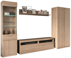 Meblościanka RTV z szafą witryną Zestaw mebli do salonu dąb Sonoma REMI IV