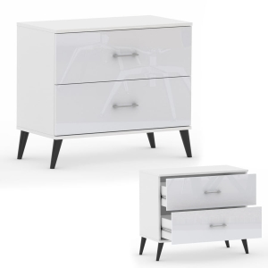 Komoda z szufladami niska na nóżkach RELIC 2N biała połysk 80 cm