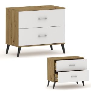 Komoda z szufladami niska na nóżkach RELIC 2N dąb artisan / biała 80 cm