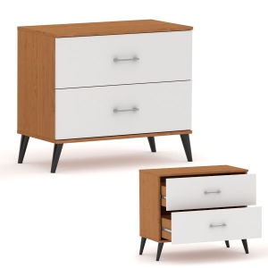 Komoda z szufladami niska na nóżkach RELIC 2N olcha / biała 60 cm