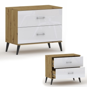 Komoda z szufladami, na nóżkach RELIC 2N dąb artisan / biała połysk 80 cm