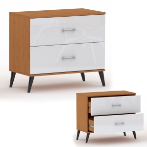 Komoda z szufladami niska na nóżkach RELIC 2N olcha / biała połysk 70 cm