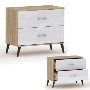 Komoda z szufladami, na nóżkach RELIC 2N dąb sonoma / biała połysk 60 cm