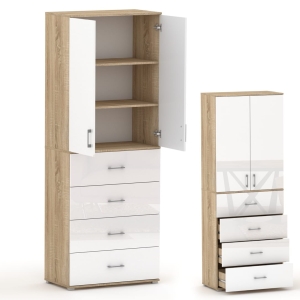 Regał Szafa biurowa z szufladami RELIC 4S2D dąb sonoma / biały połysk 60 cm