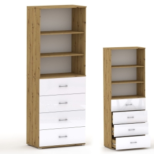 Regał biurowy z szufladami 215 RELIC 4S3P dąb artisan / biały połysk 60 cm