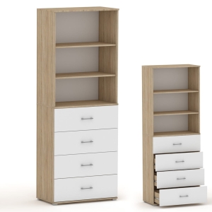 Regał biurowy z szufladami 215 RELIC 4S3P dąb sonoma / biały 40 cm