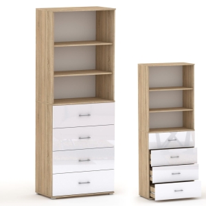 Regał biurowy z szufladami 215 RELIC 4S3P dąb sonoma / biały połysk 50 cm