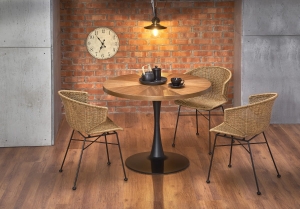 CARMELO stół okrągły, blat - orzech, noga - czarny