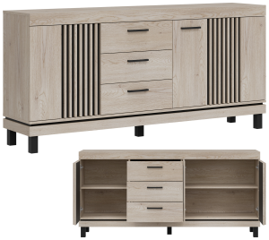 Komoda z 3 szufladami Szafka do salonu i sypialni Dąb Lamele Loft MATI MI05