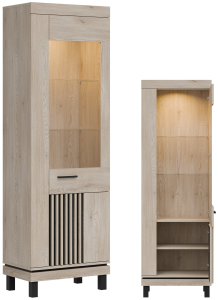 Witryna L/P Gablota szklana do salonu, sypialni Dąb Lamele Loft MATI MI07