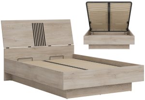 Łóżko dwuosobowe z pojemnikiem 140x200 cm Dąb Lamele Loft MATI MI18