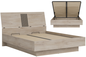 Łóżko dwuosobowe z pojemnikiem 160x200 cm Dąb Lamele Loft MATI MI18