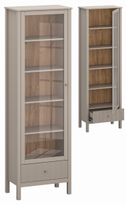 Witryna Wysoka Przeszklona z Szufladą Taupe Kleo 1W1S