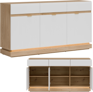 Komoda trzydrzwiowa z szufladami do salonu Dąb Cremona Biały MILTON ML03