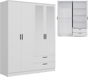 Szafa czterodrzwiowa z szufladami i lustrem 160 cm biała MONTANA MT04