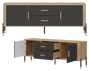 Szafka RTV z szufladami Stolik pod telewizor Dąb Antracyt Złoty DANTE DT01