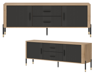 Szafka RTV z szufladami Stolik pod telewizor Dąb Antracyt Czarny DANTE DT01
