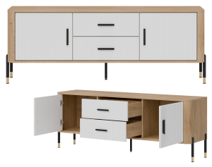 Szafka RTV z szufladami Stolik pod telewizor Dąb Biały Czarny DANTE DT01