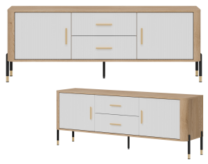 Szafka RTV z szufladami Stolik pod telewizor Dąb Biały Złoty DANTE DT01