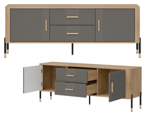 Szafka RTV z szufladami Stolik pod telewizor Dąb Szary Złoty DANTE DT01