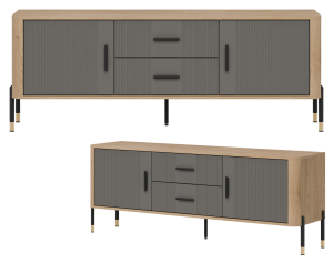 Szafka RTV z szufladami Stolik pod telewizor Dąb Szary Czarny DANTE DT01