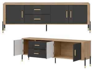 Szafka RTV z szufladami Stolik pod telewizor Dąb Antracyt Złoty DANTE DT02