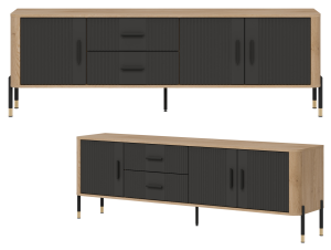 Szafka RTV z szufladami Stolik pod telewizor Dąb Antracyt Czarny DANTE DT02