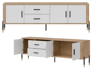 Szafka RTV z szufladami Stolik pod telewizor Dąb Biały Czarny DANTE DT02