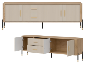 Szafka RTV z szufladami Stolik pod telewizor Dąb Kaszmir Złoty DANTE DT02