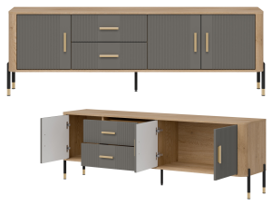 Szafka RTV z szufladami Stolik pod telewizor Dąb Szary Złoty DANTE DT02