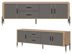 Szafka RTV z szufladami Stolik pod telewizor Dąb Szary Czarny DANTE DT02