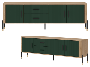 Szafka RTV z szufladami Stolik pod telewizor Dąb Zielony Czarny DANTE DT02
